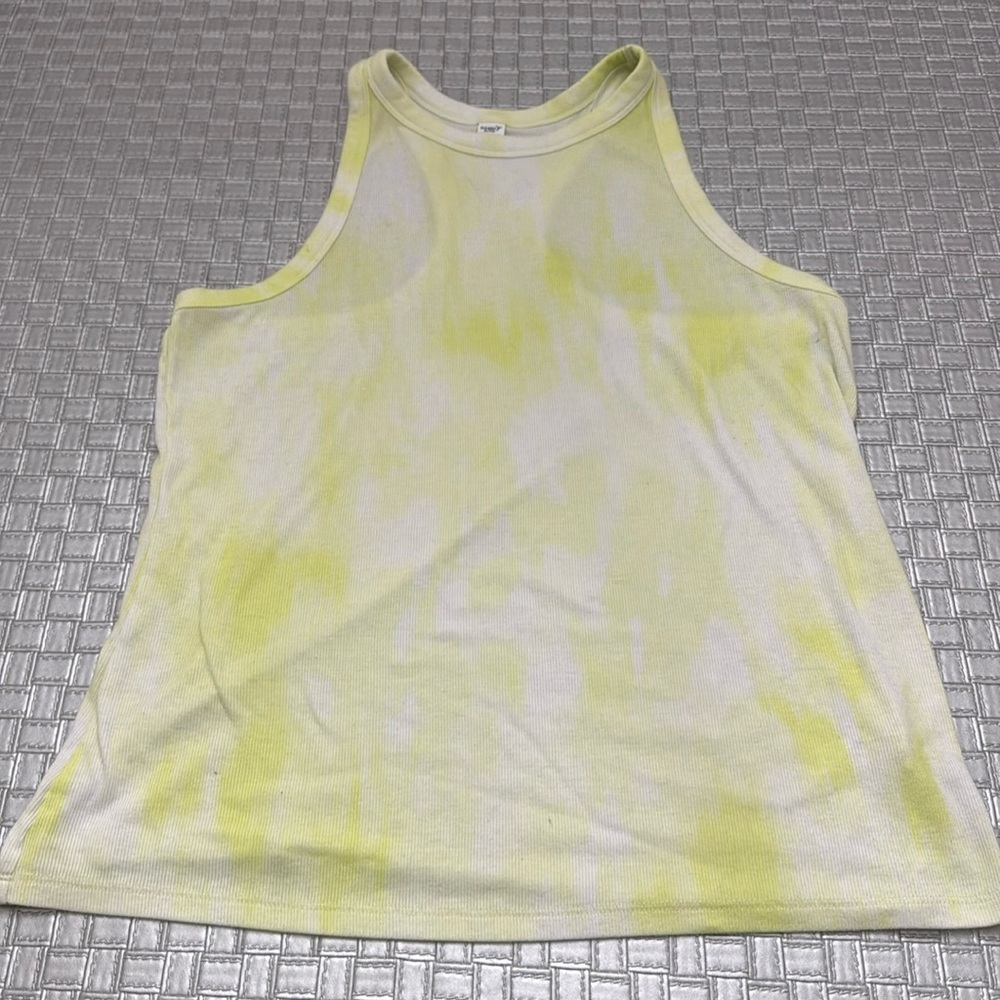Old Navy Active Yellow White Tie Dye Ribbed Racerback Tank Top XL